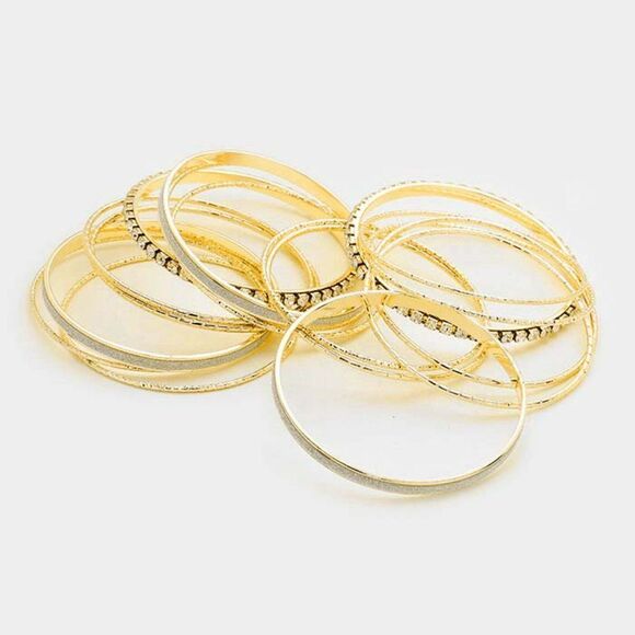 17PCS - Rhinestone Gold Metal Bangle Bracelets - Picture 2 of 7